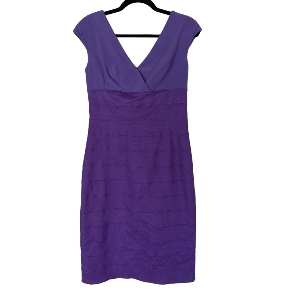 Adriana Papell Sheath Sleeveless V-Neck Cocktail Bandaged Dress